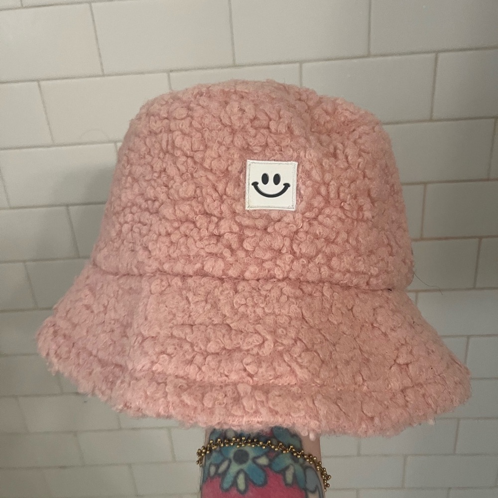 Pink fleeced bucket hat